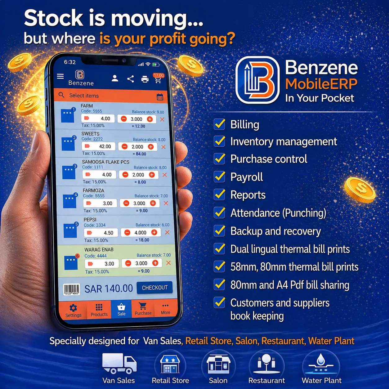 Benzene Mobile ERP billing and business management app